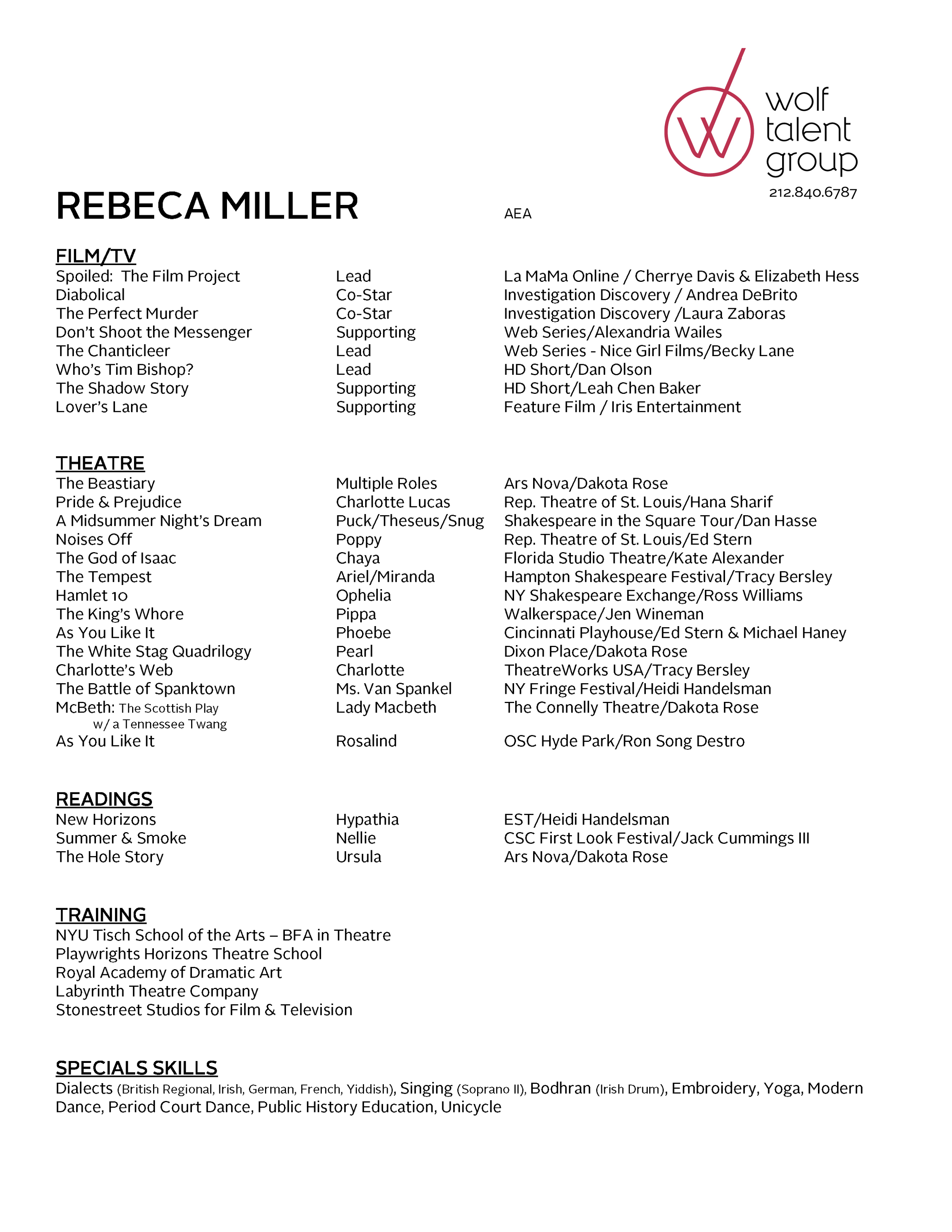 Rebeca Miller Resume