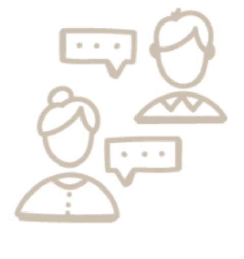 Line drawing of two people having a conversation, with speech bubbles containing ellipses.