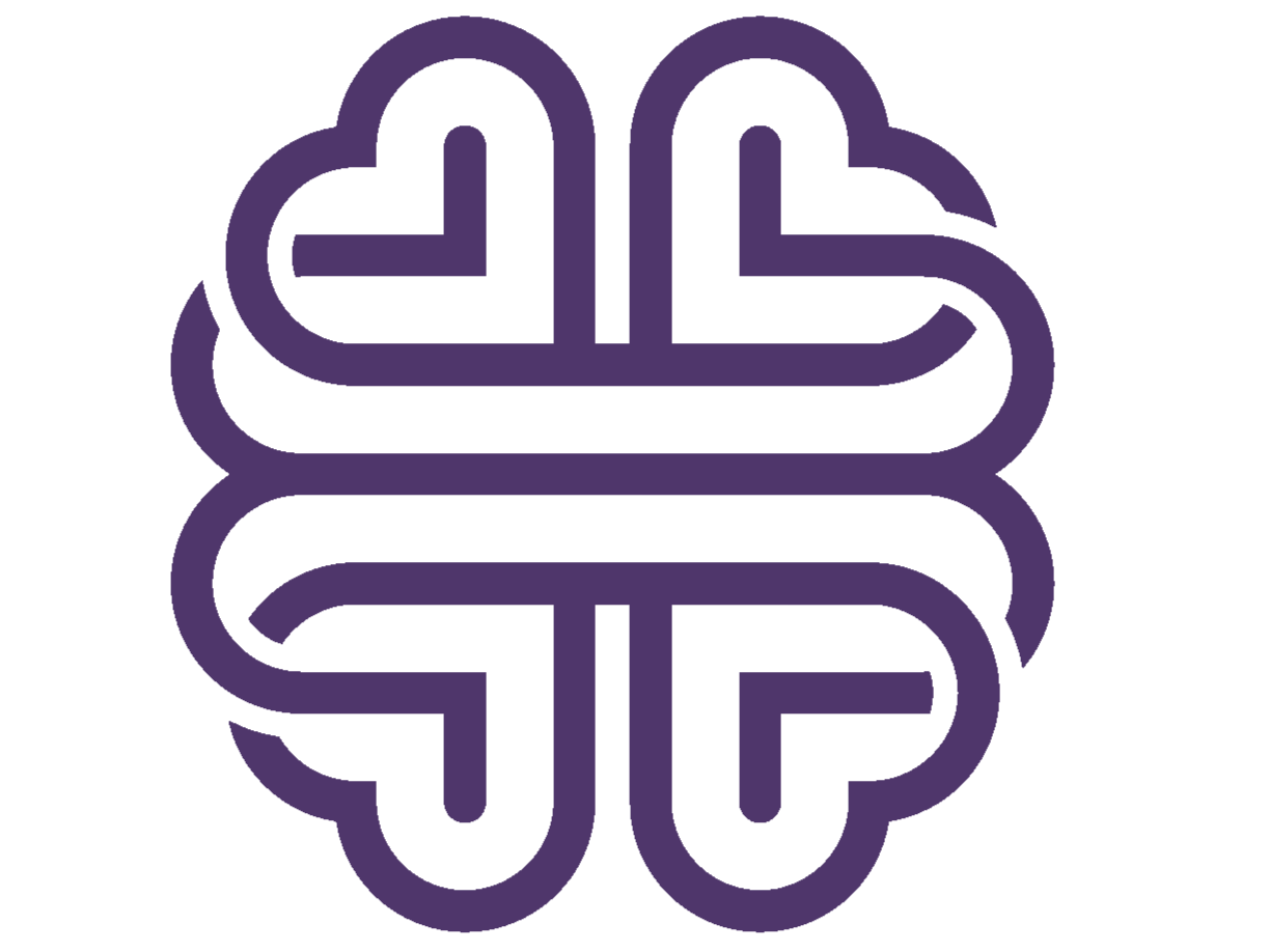 A stylized, abstract purple logo resembling a maze or interconnected pathways on a black background.