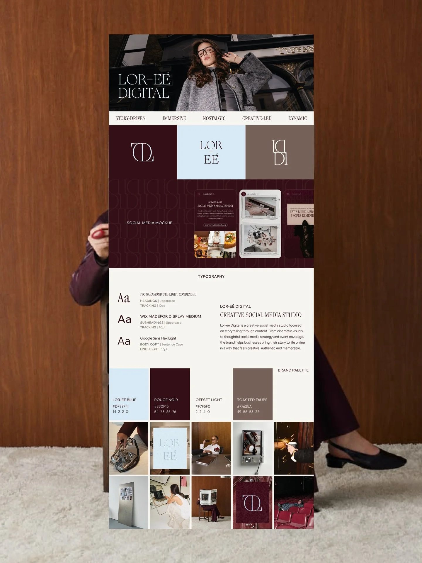 Lor-e&eacute; Digital | Brand Board

An identity shaped by contrast.

Through an exploration of creative direction and mood boarding, the foundation was shaped to balance depth with softness, defining a clear and personal visual language from the out