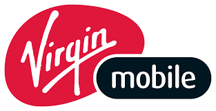 Virgin Mobile logo with red and white Virgin text and black and white Mobile text.