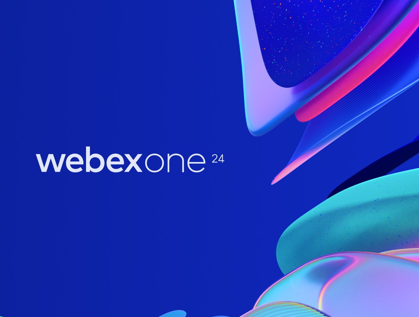 WebexOne 2024 visual identity — abstract 3D organic forms on a deep blue background.