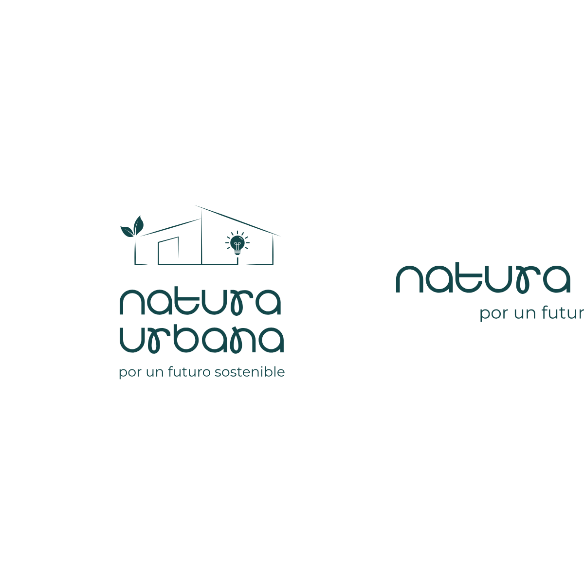 Two logos for N atura Urbana, a sustainability project, featuring a house with leaves and a light bulb, and the tags 'por un futuro sostenible' and 'por un futuro'.