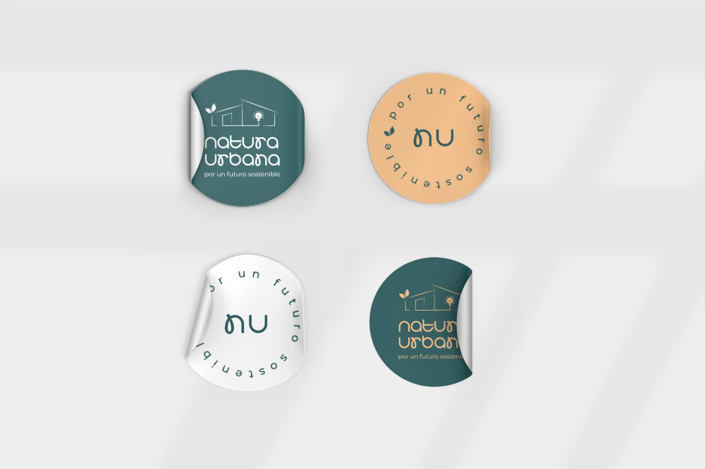 Four stickers on a white background with logos and text for Natura Urbana, promoting sustainability and a better future.