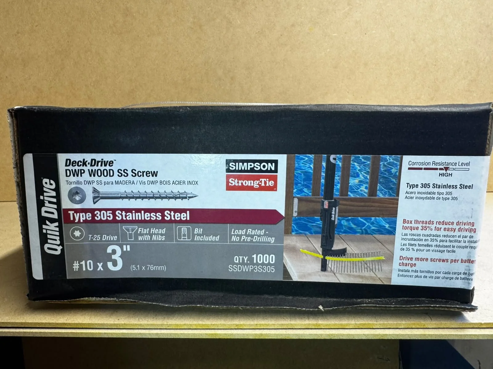 10gx75mm SS 305 Quik Drive Deck Screws