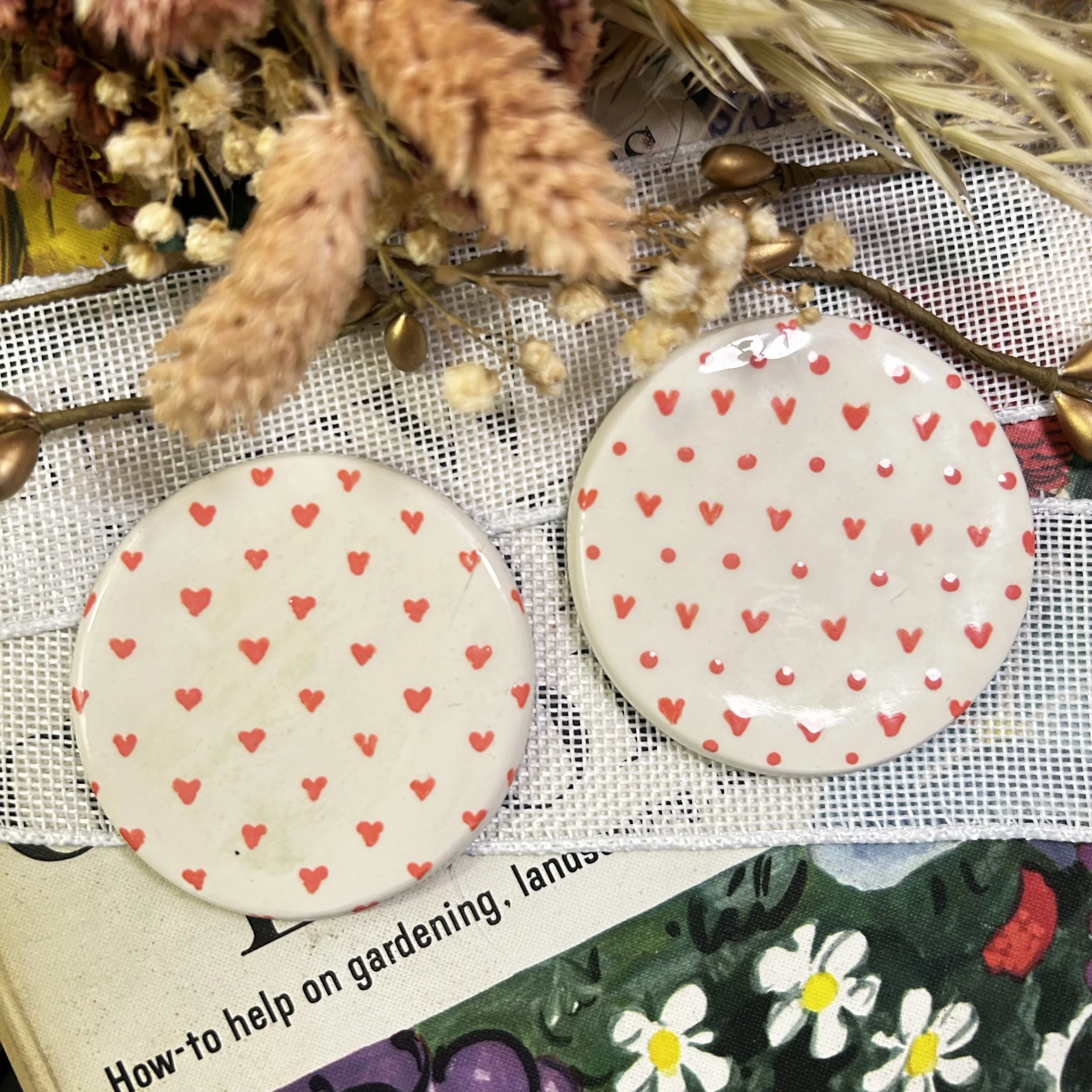 Handmade Ceramic Heart Car Coasters (Set of 2)