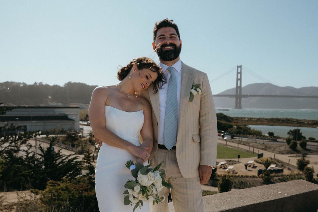 Outdoor San Francisco wedding ceremony with city views