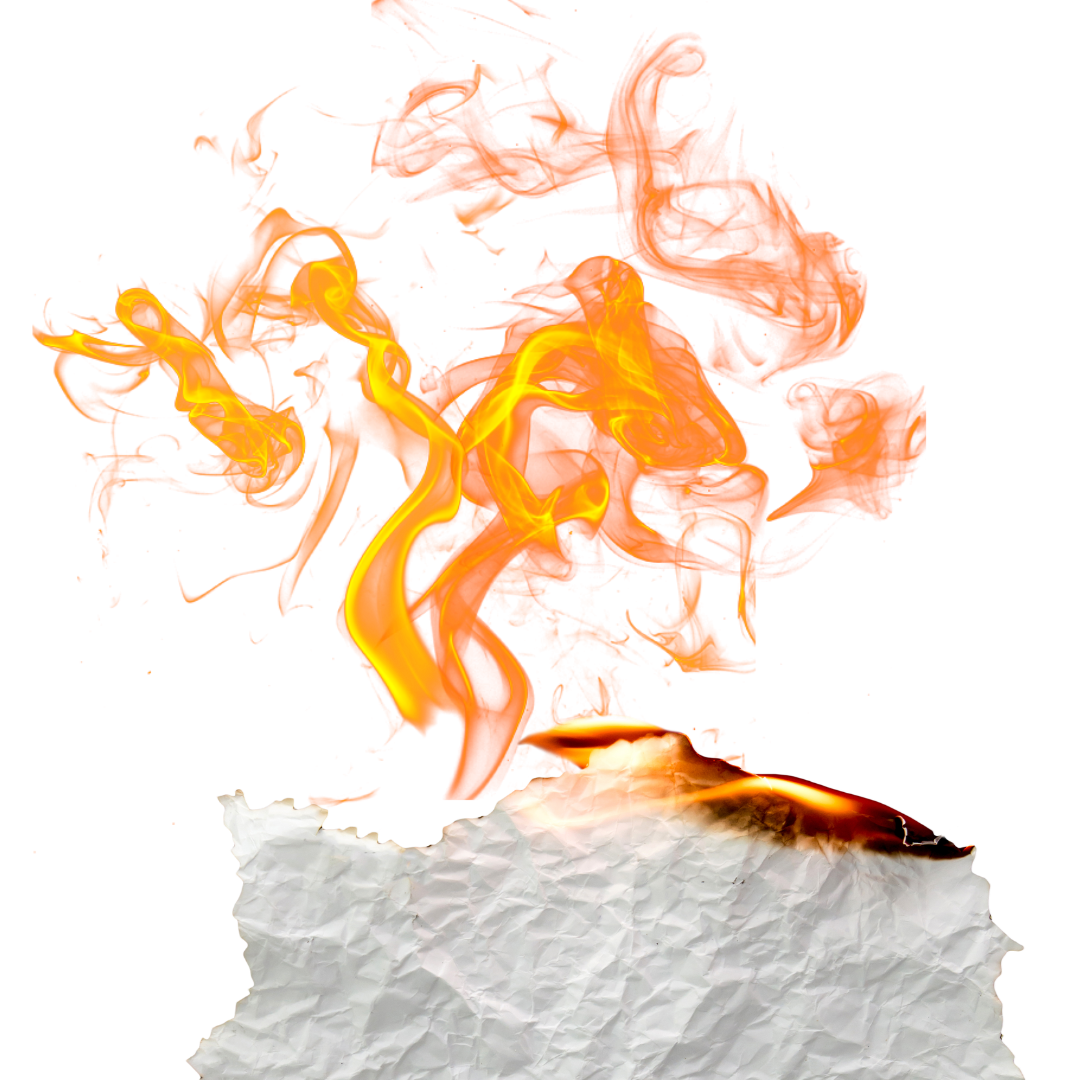 A piece of crumpled paper on fire with flames rising up.
