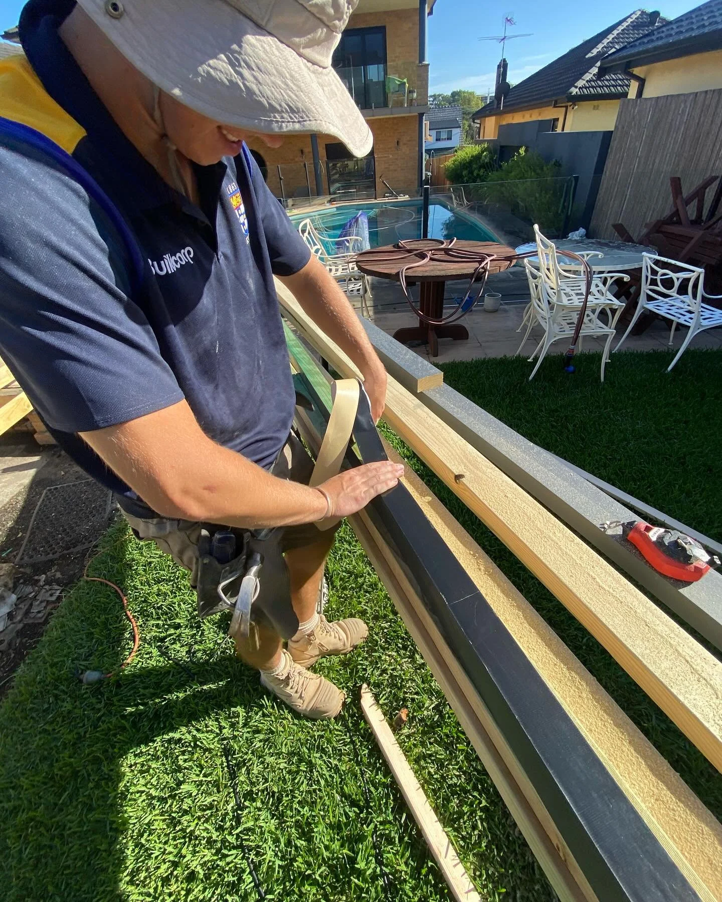 When framing close to the ground sealing up your cuts properly is essential for longevity. We used ecoseal green spray and joist tape on this job.