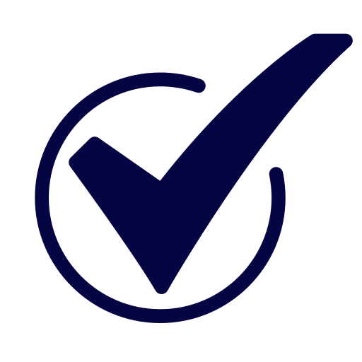 Dark blue checkmark inside a circle on a black background.