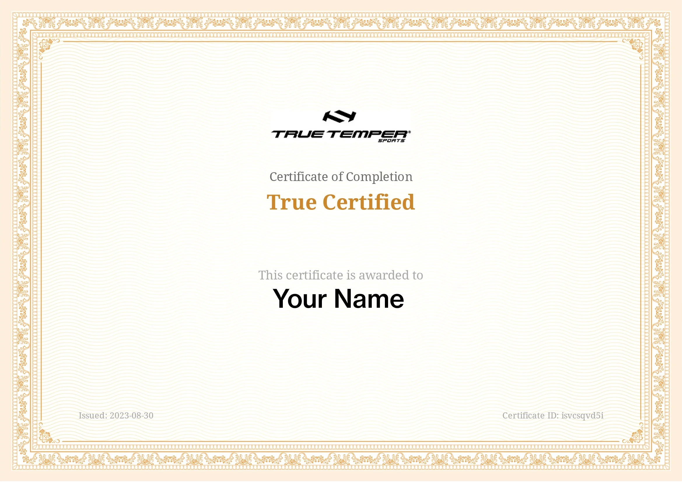 True Temper training module certificate