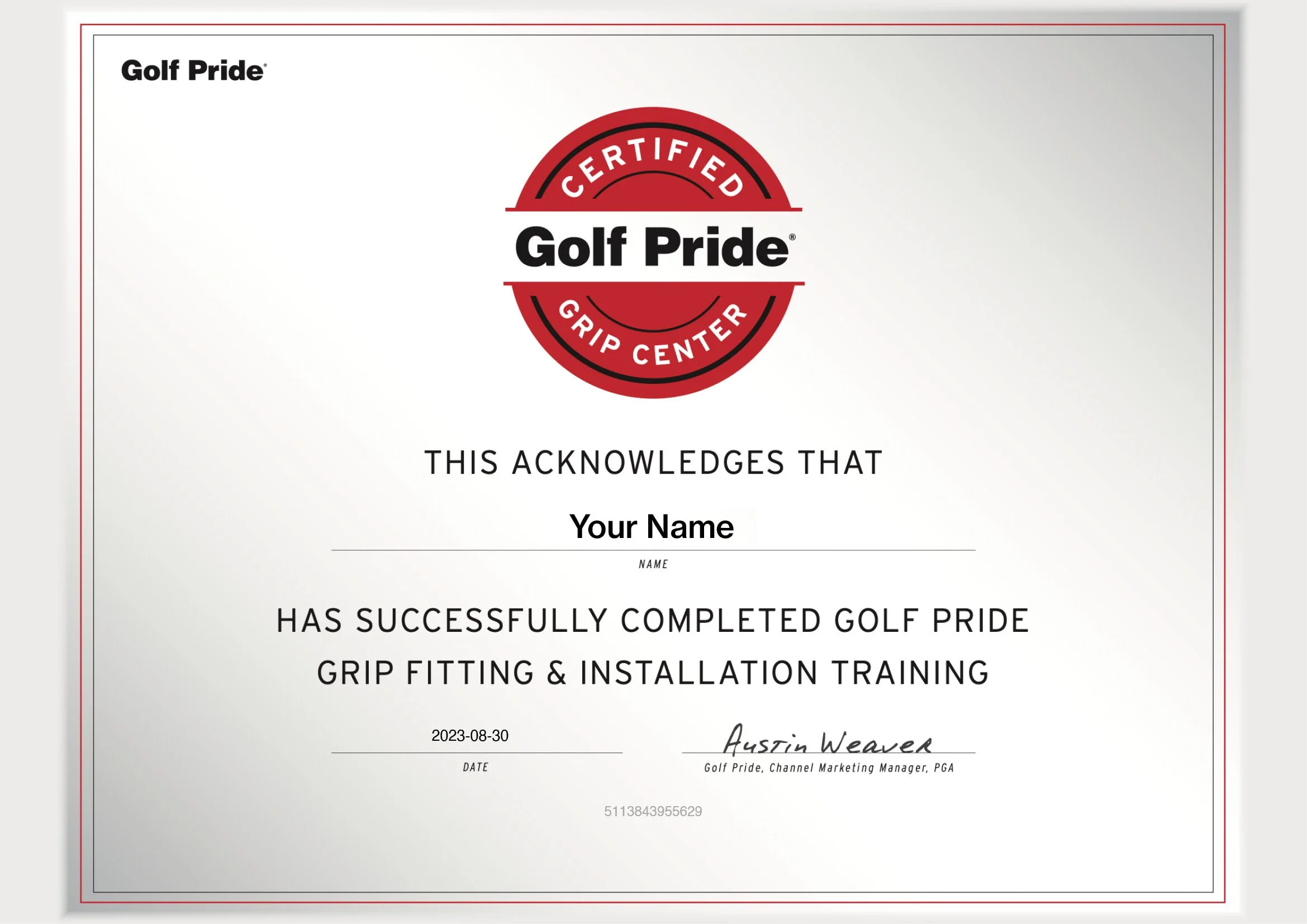 Golf Pride training module certificate