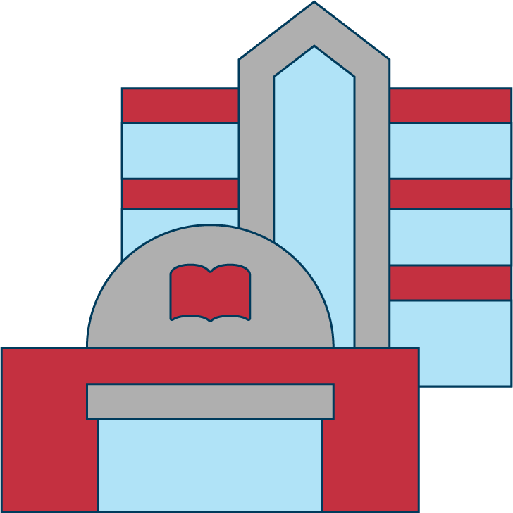 library and hospital buildings