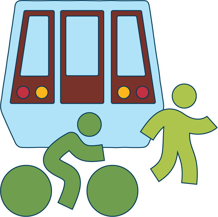 pedestrians and public transportation vehicle