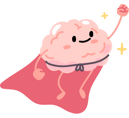 A cartoon brain wearing superhero cape