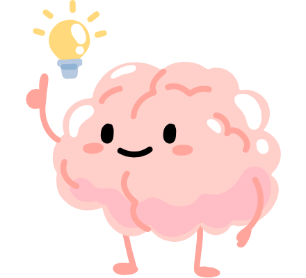 A cartoon brain with a lightbulb above its head