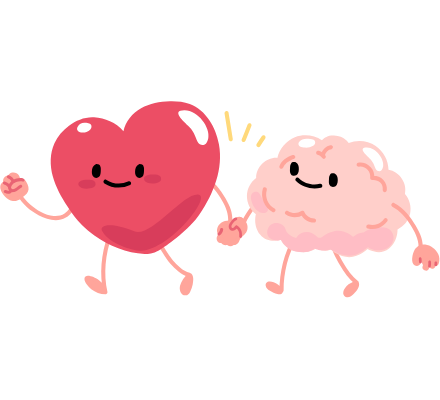 A cartoon heart and a cartoon brain holding hands