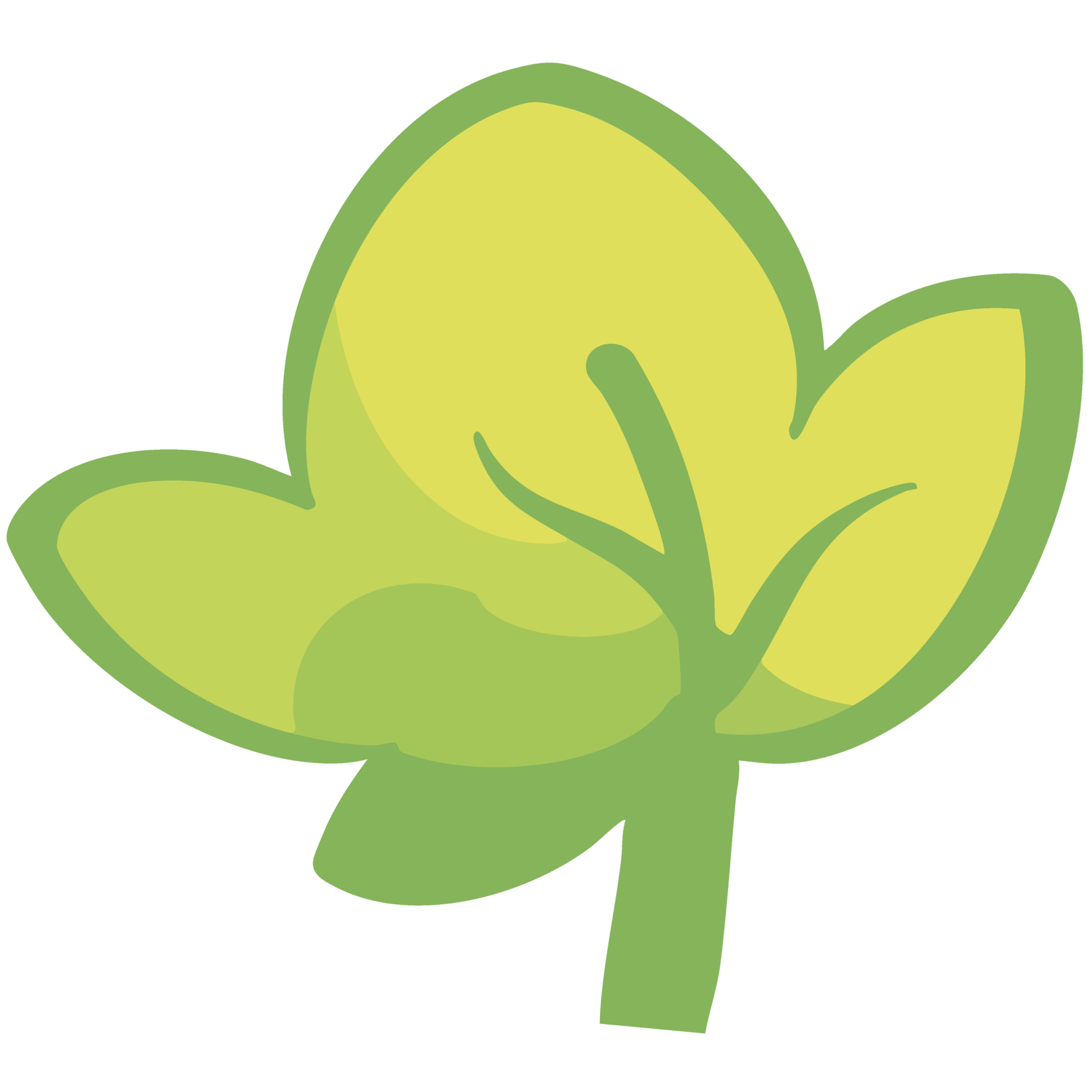 A cartoon illustration of a green sprout with two leaves.