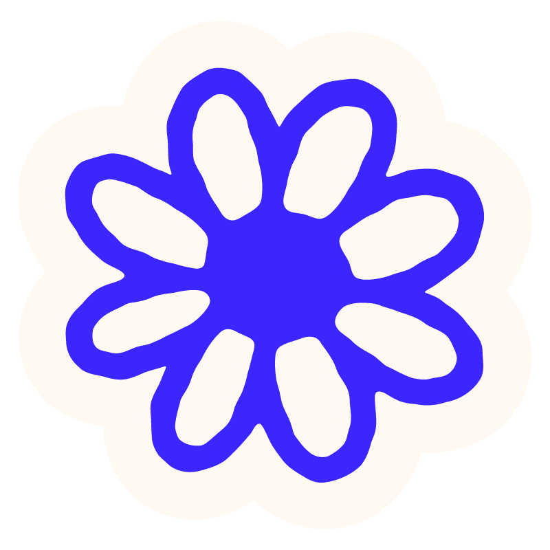 Blue flower outlined with a white border on a black background.