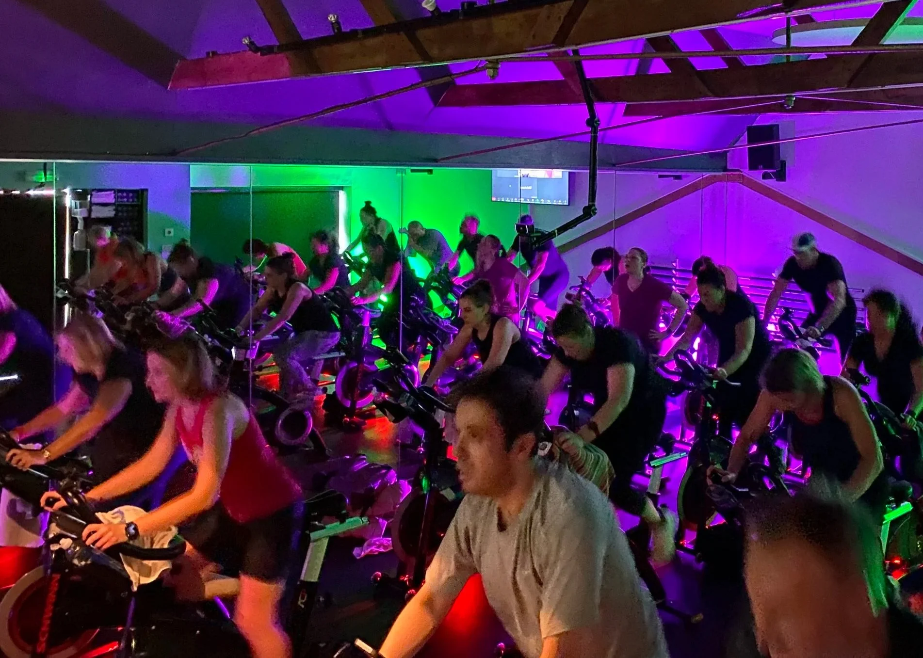 An indoor cycle fitness session