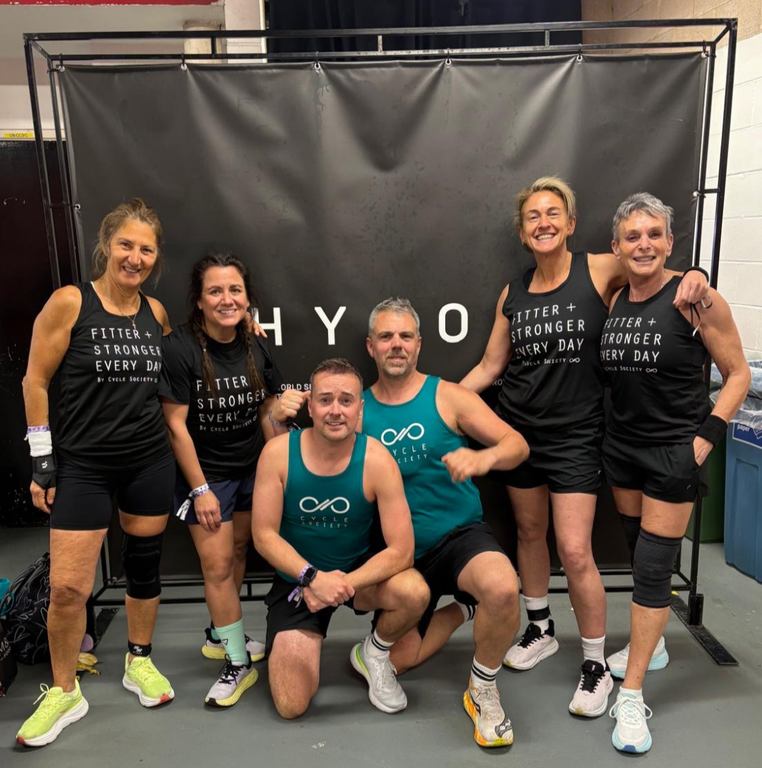 A group image of clients and coaches who competed at Hyrox in Cardiff in April 2026