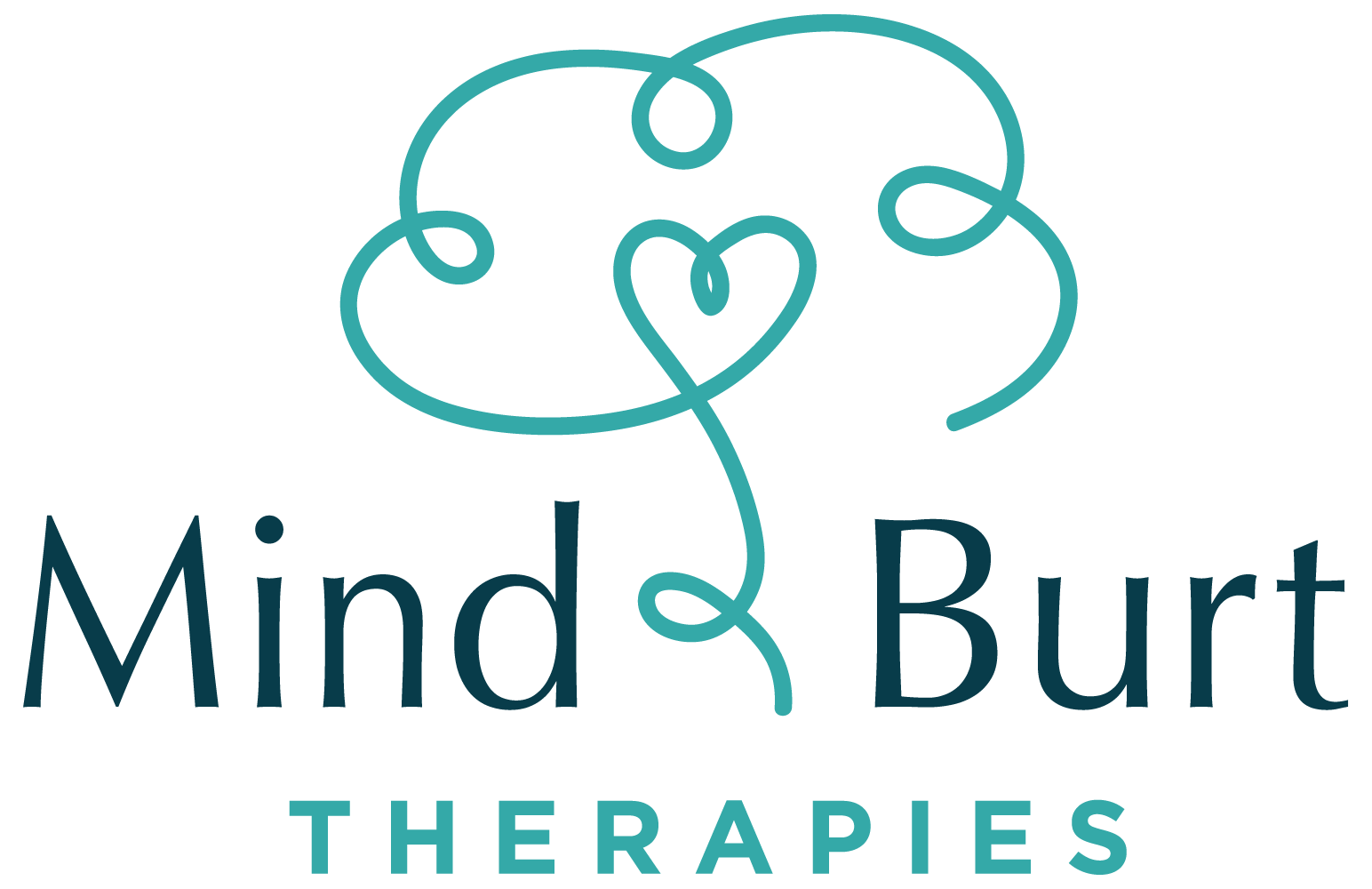 Logo for Mind&Burt Therapies featuring a stylised brain with a heart-shaped element in the centre, and the text 'Mind&Burt Therapies' below.