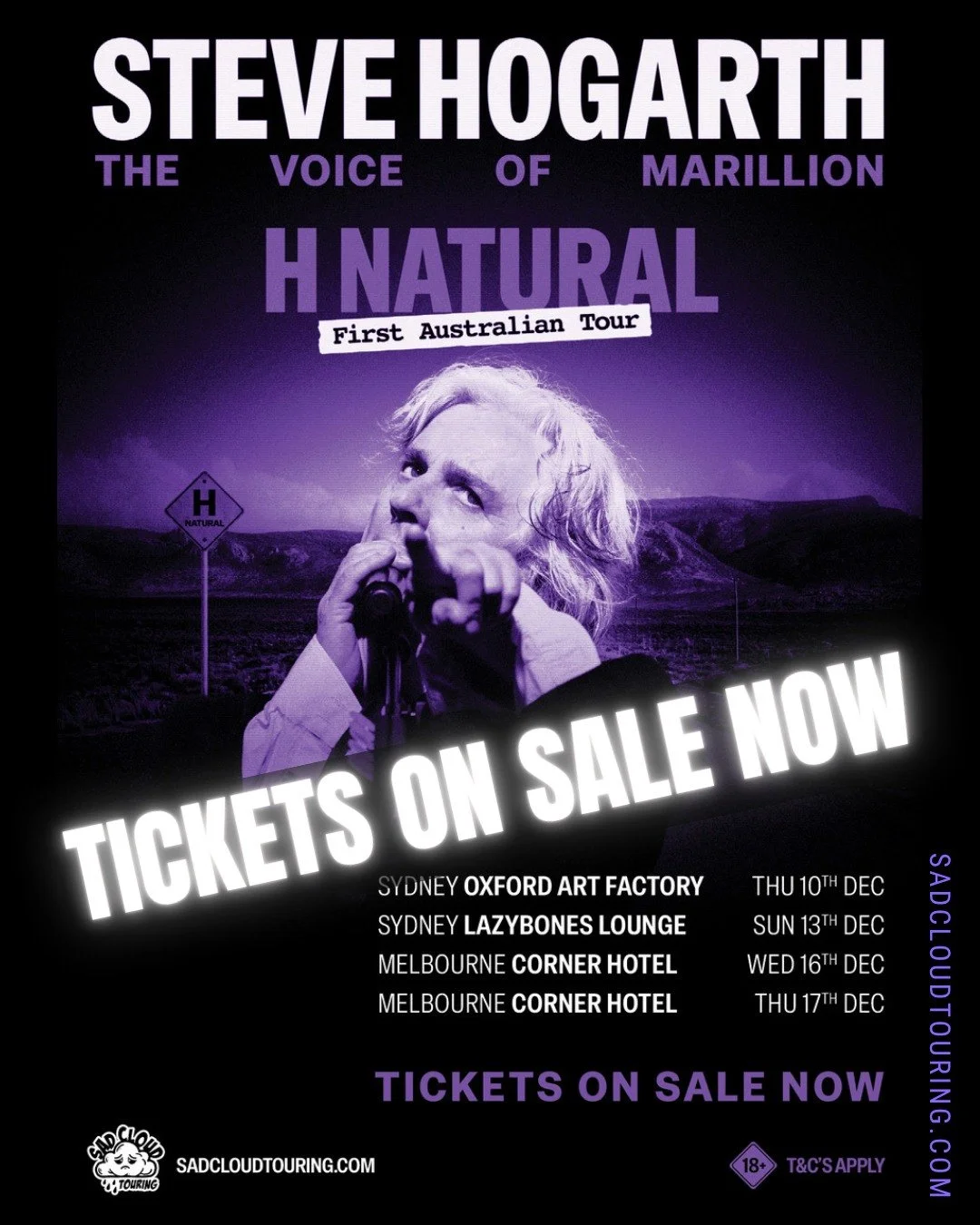 🎟️ GENERAL ON SALE IS NOW LIVE!

Steve Hogarth, the voice of Marillion, is coming to Australia for the first time with his intimate solo show 'H Natural' this December, and tickets are officially on sale.

This is a rare opportunity to experience th