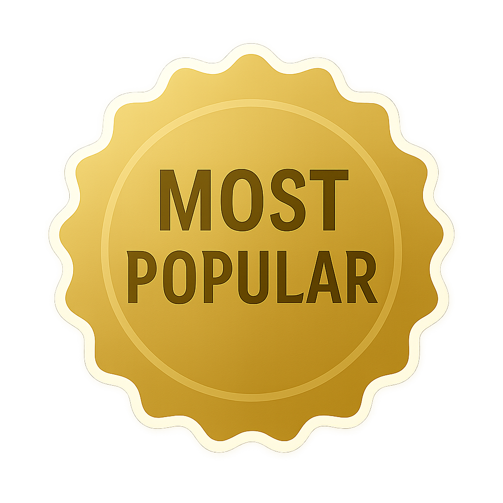 Gold badge with the text 'Most Popular' in the center.