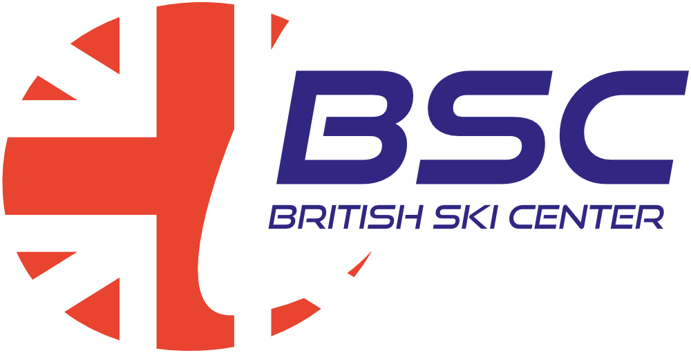 Logo of the British Ski Center (BSC) with a stylized letter 'C' featuring the Union Jack flag design and the text 'BSC' and 'BRITISH SKI CENTER' in blue.