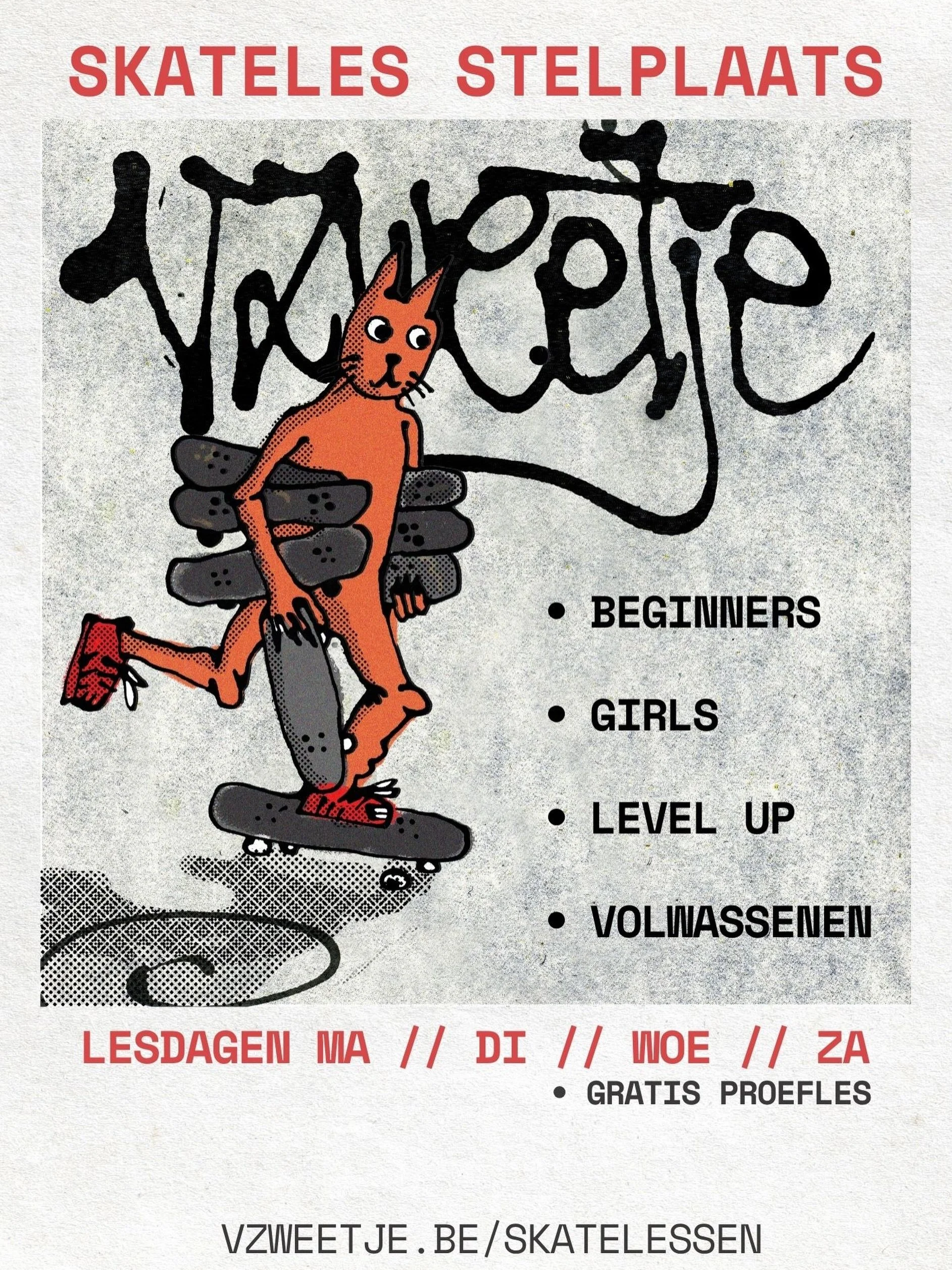 DE SKATEKAT IS BACK! 🔥

Ready to roll? 

Twijfel je nog of skatelessen iets voor jou is? Kom dan gewoon lekker testen met een GRATIS proefles!

Meer info of vragen❓
📧Mail of DM ons: info@vzweetje.be
🌐Surf naar vzweetje.be/skatelessen

Design by @y