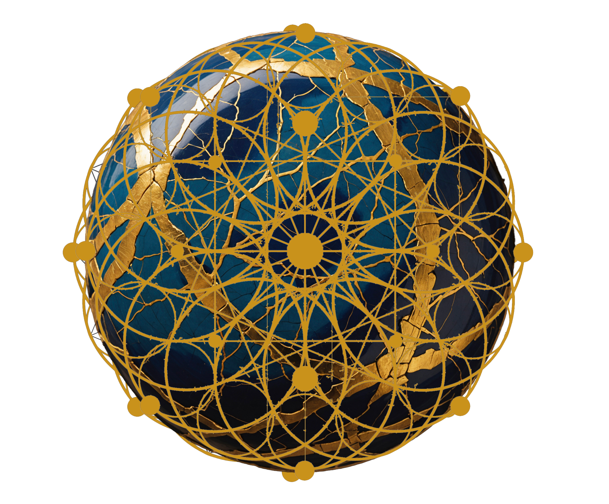 A globe of Earth covered with a golden geometric web pattern.