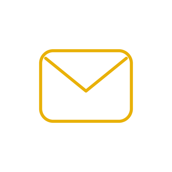 Gold outline email envelope icon on black background