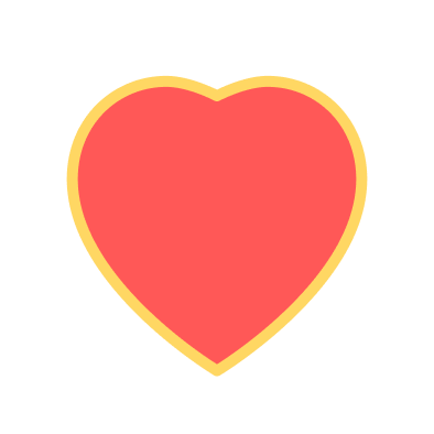 Red heart with yellow border on a black background.