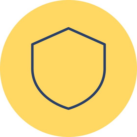 A yellow circle with a navy blue outline of a shield in the center.