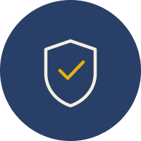Shield icon with a checkmark inside, representing security or protection.