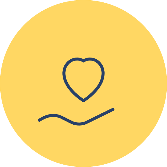 Outline of a heart above a curved line on a yellow background.