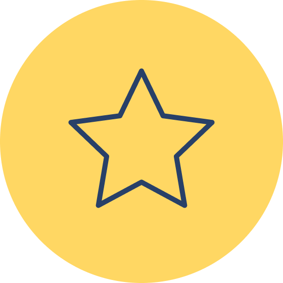 Yellow circular background with a simple outline of a five-pointed star in the center.