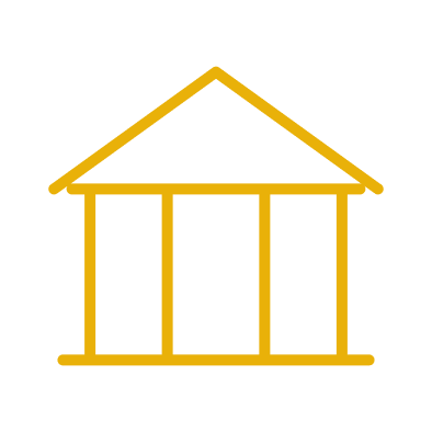 A simple line drawing of a building with columns, resembling a Greek temple.