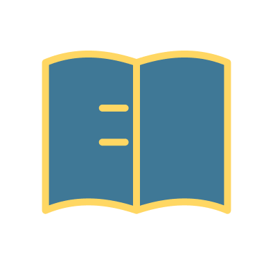Icon of an open book with lines of text on its pages.