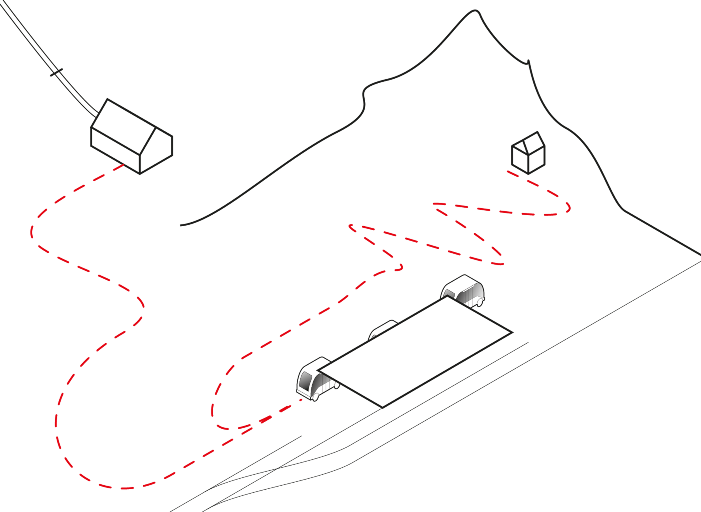 Strichgrafik, die das Szenario "Use-Case 2: Ausflugsservice bzw. Aktivshuttle" illustriert
