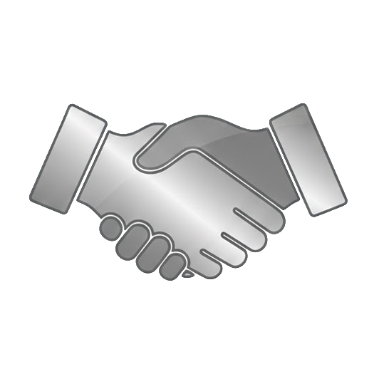 Gray and white illustration of a handshake