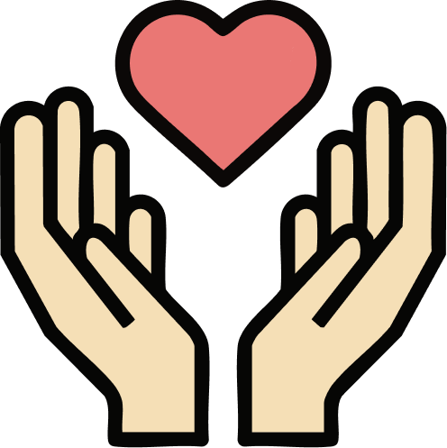 Two hands gently holding a pink heart.