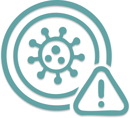 Virus icon with a warning exclamation mark inside a triangle.