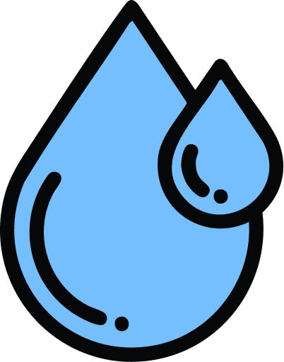 Blue water droplet icon on black background.