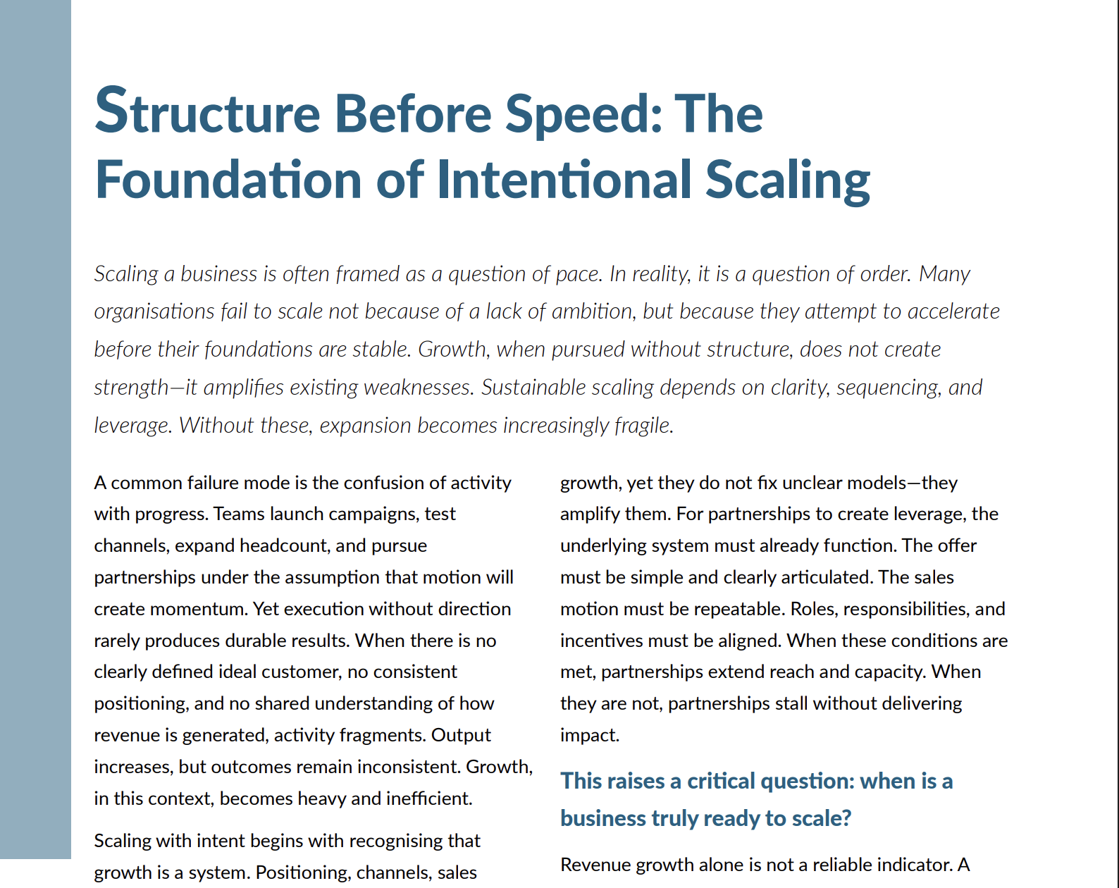 Structure Before Speed - The Foundation of Intentional Scaling