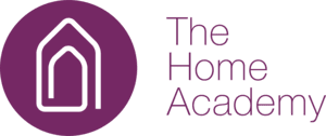 Logo de The Home Academy con un icono de una casa en un círculo morado y texto en color púrpura.