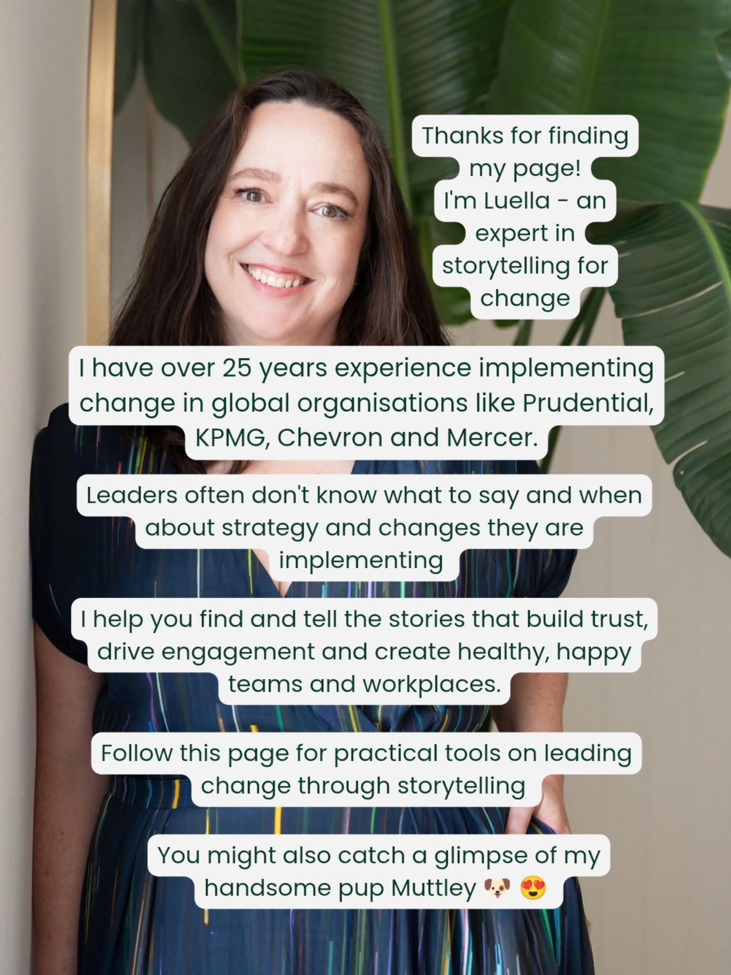 Hello 👋  Thanks for finding my page!

I'm Luella. A few years ago I was made redundant after more than 25 years working in corporate change and transformation programs in the UK and Australia. It turned out to be the best thing that ever happened to