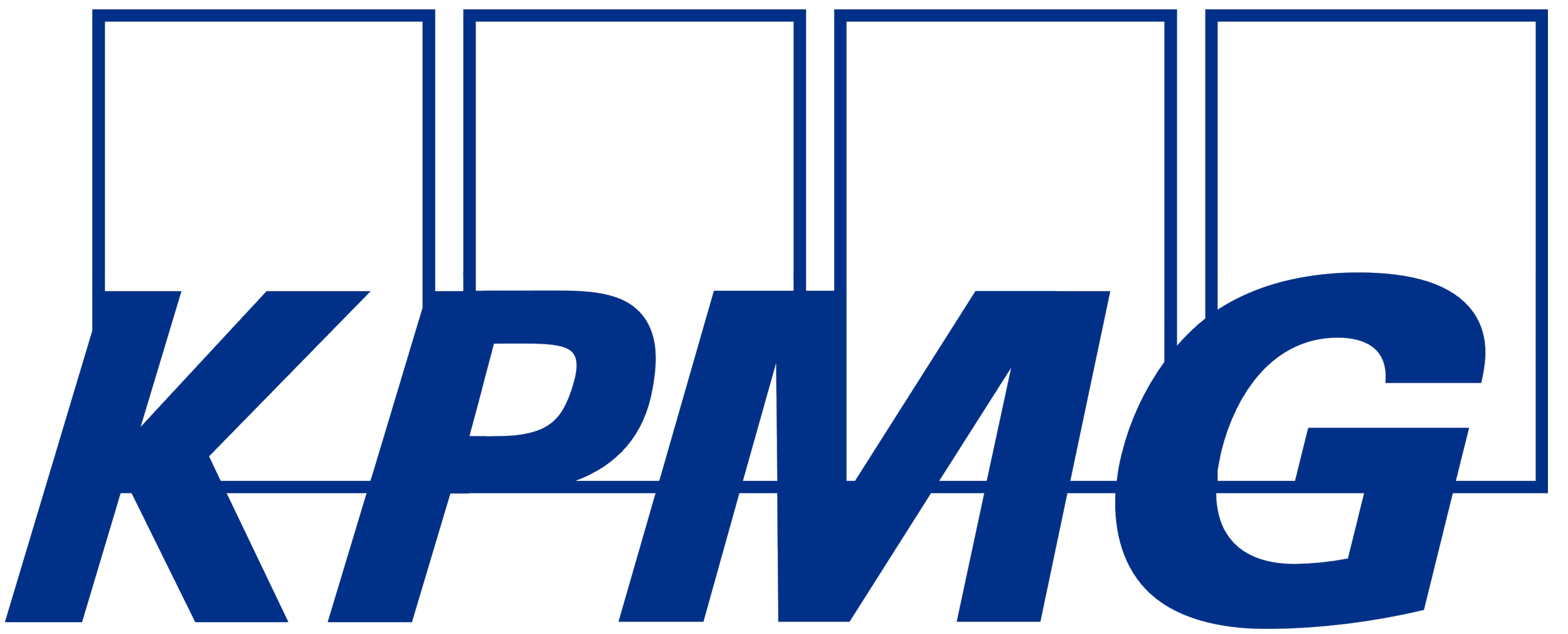 The KPMG logo featuring a blue and letters KPMG