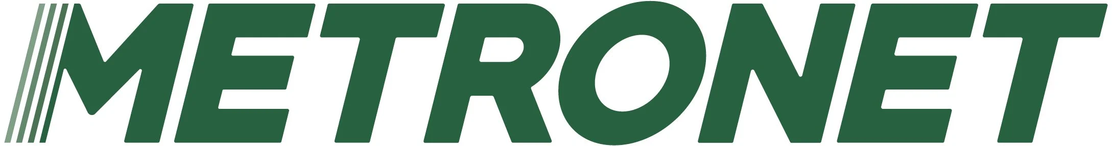 Green logo with the word 'METRONET' in bold, stylized font, with parallel lines extending from the 'M' to the 'E'.