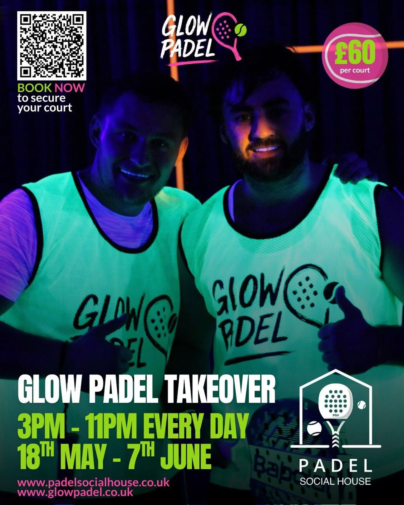 Bookings now available to join @padelsocialhouse_ for a Glow Padel takeover! ⚡️

Head to their page now to book your court and experience padel like never before! 💚🩷

#glowpadel #padelsocialhouse #northampton #glowinthedark #uvsport